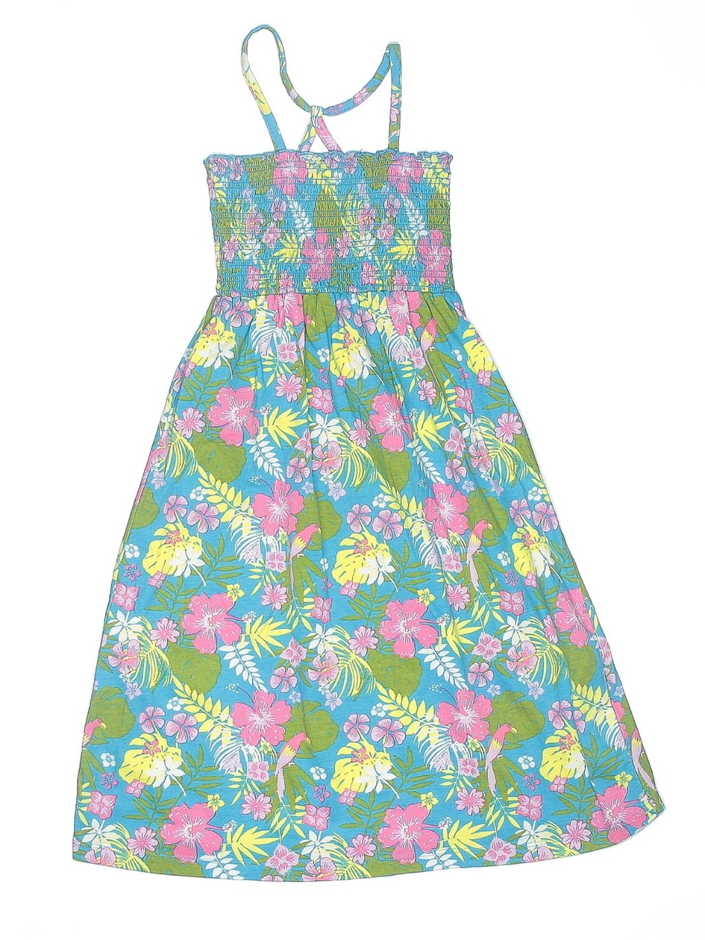 Nevada | Cotton Tropical Floral Smocked Maxi Sundress Blue, Pink & Yellow Dress